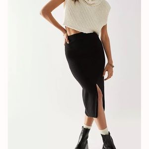 Free People Skyline Midi Skirt- Size Large -Black